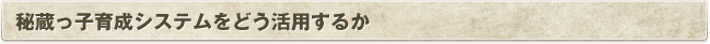 秘蔵っ子育成システムをどう活用するか